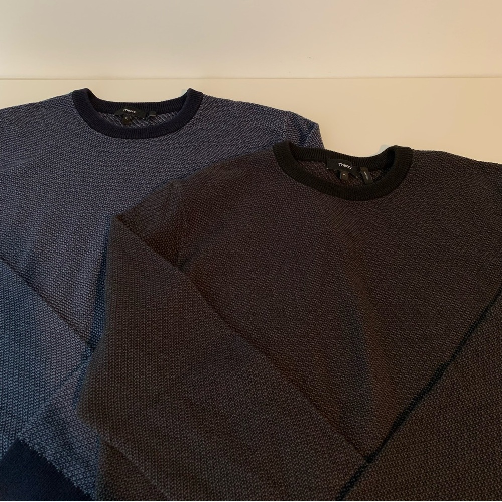 Set Of 2 Theory Sweater Blue Black Gray Sz XL Textured Crew Neck Pullover Preppy